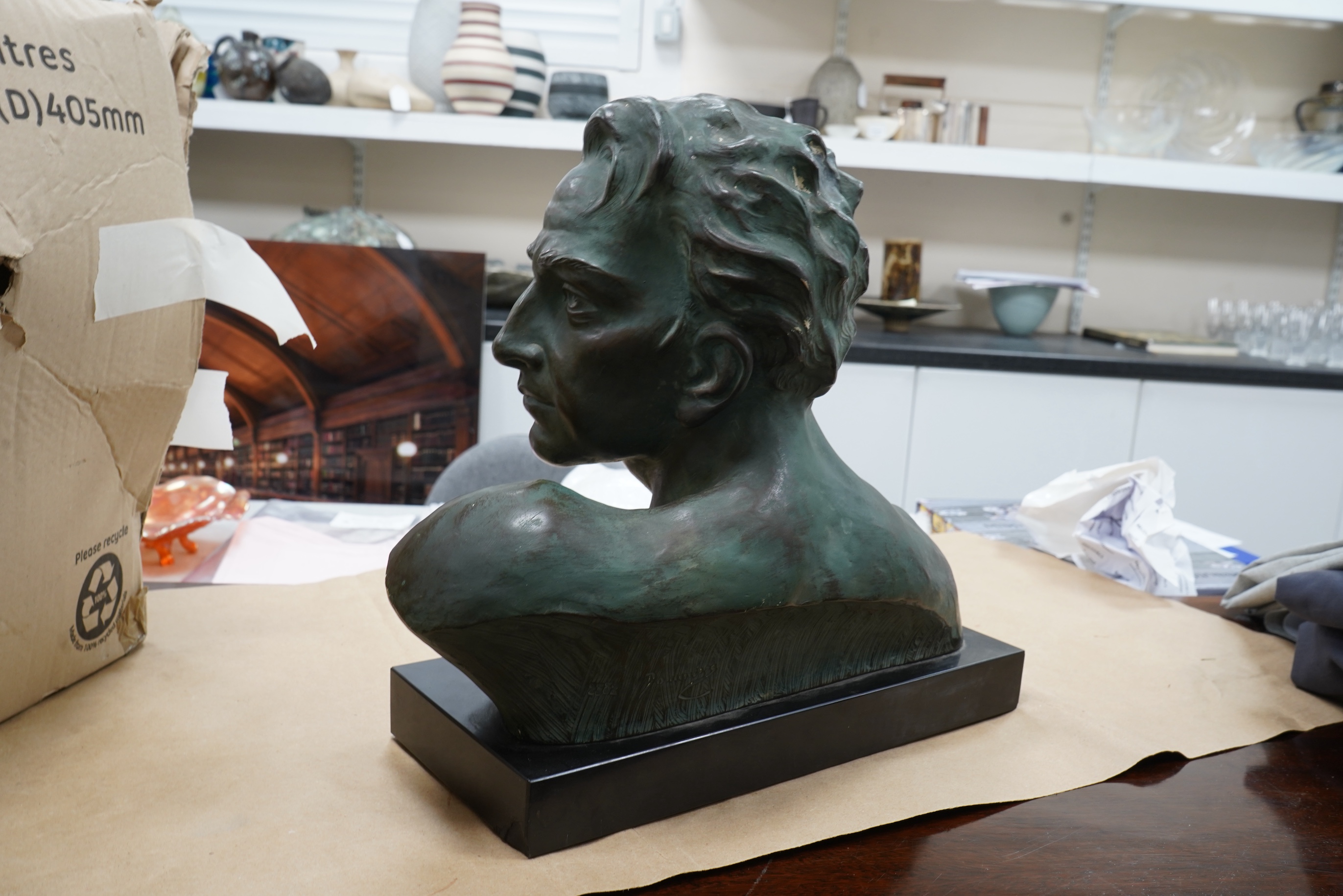 Bronzed bust - after Johannes Dommisse, 39cm wide x 35cm high